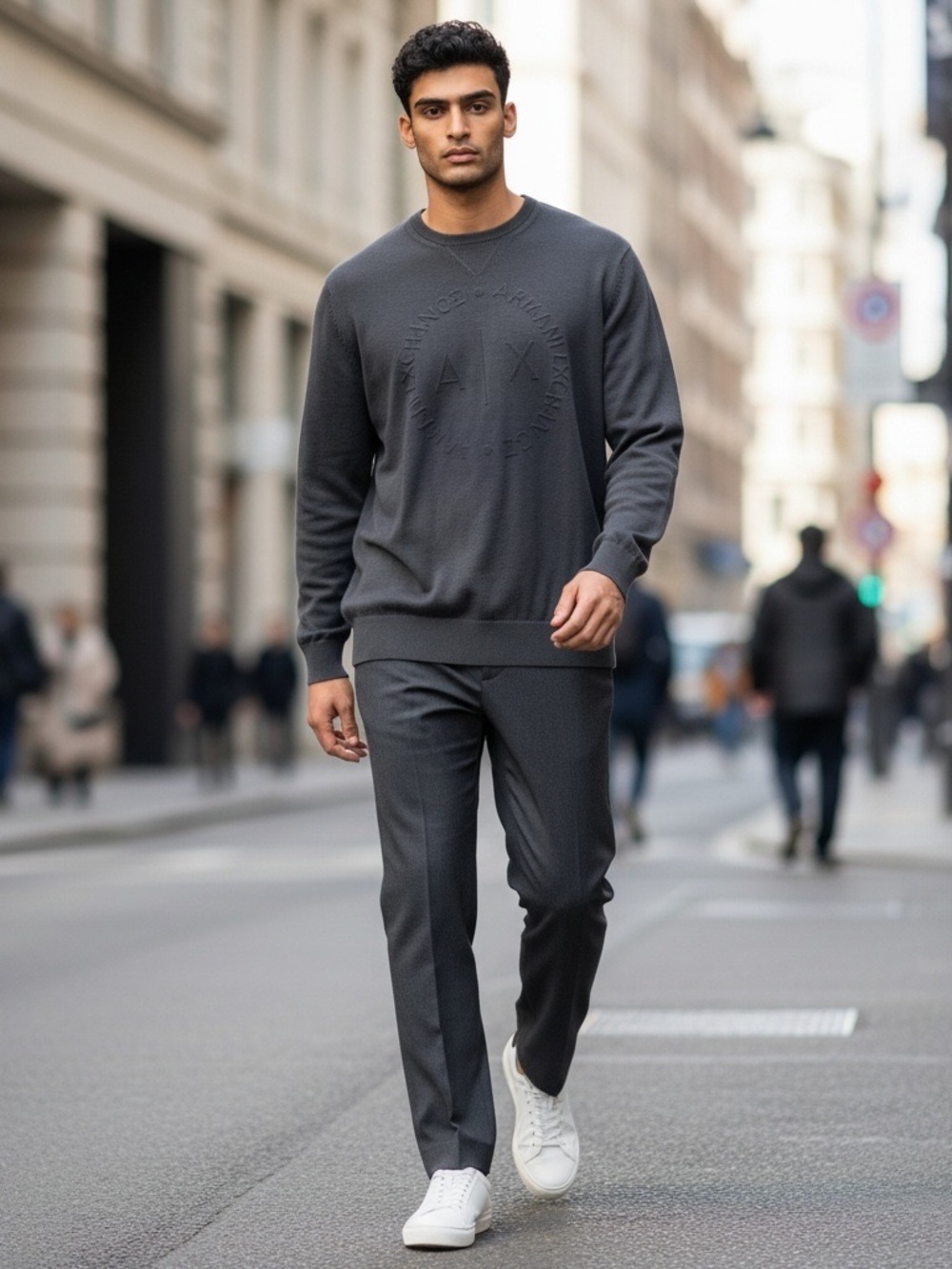 Armani Exchange Men's Size M Charcoal Crewneck Sweater Embossed Circle Logo NWT